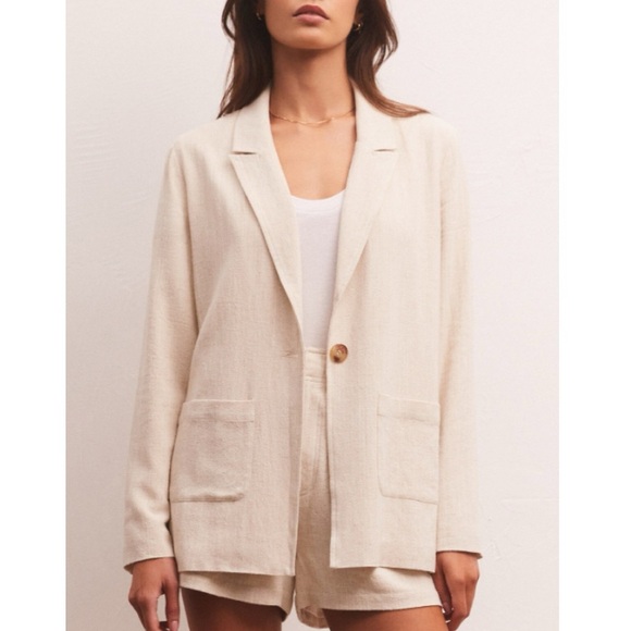 Z Supply Jackets & Blazers - Z Supply Chateau Linen Blazer Med Beige Marled Textured Minimalist Classic Chic